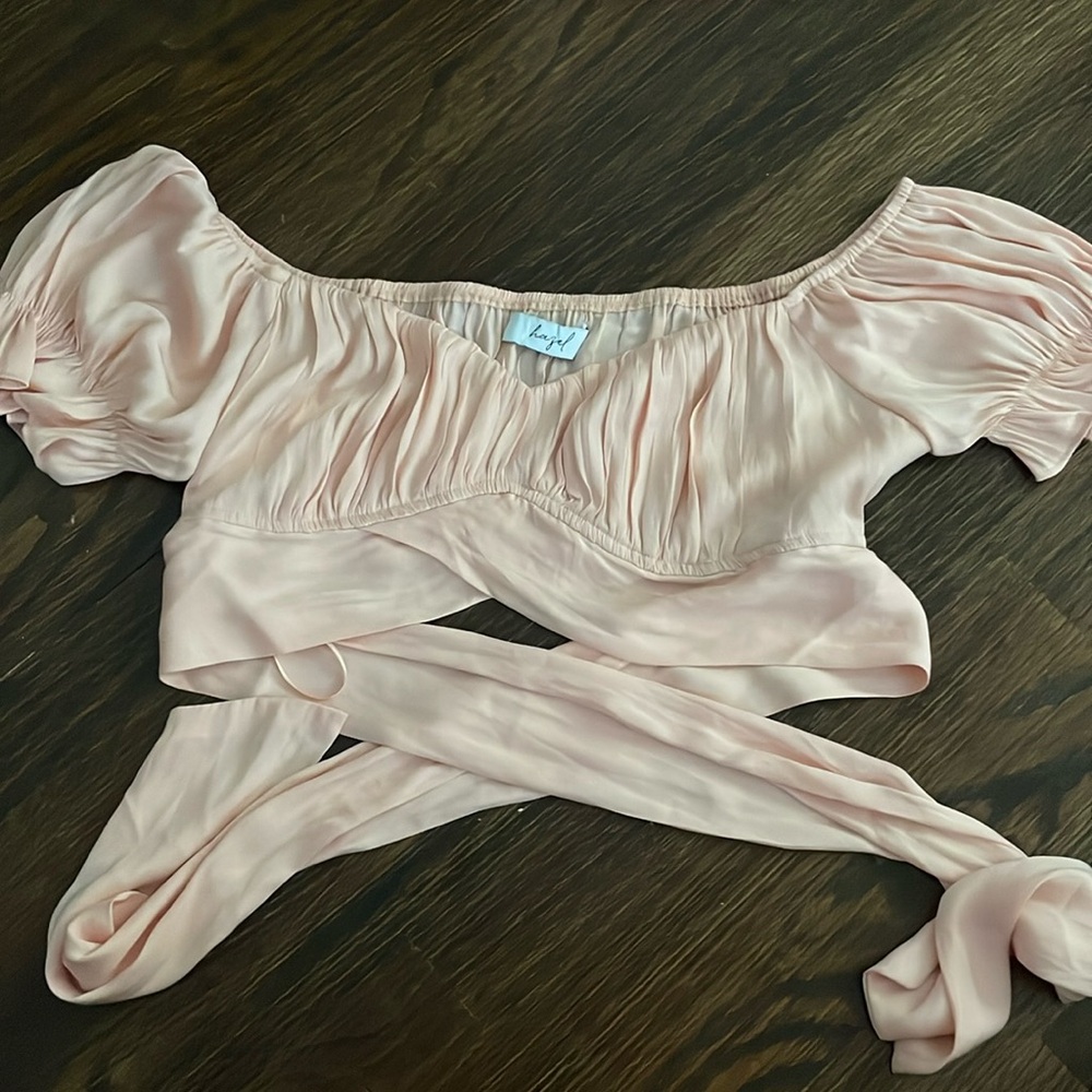 Hazel Boutique Light Peach wrap around crop top